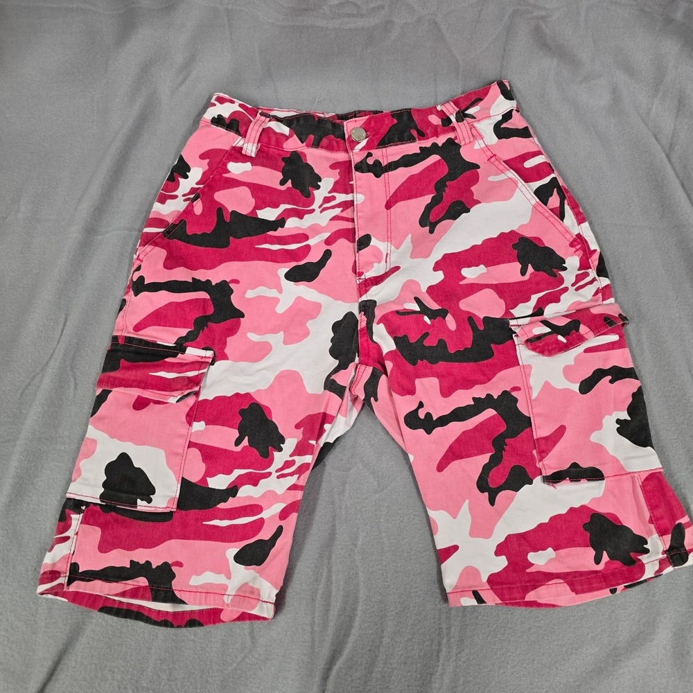 Pink Camo Cargo Shorts American Bazi Women Large Streetwear Utility